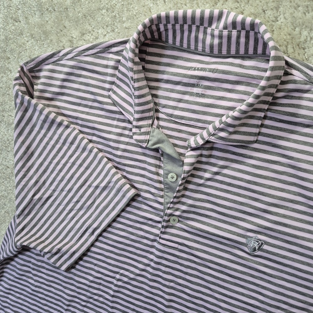 Johnnie O Polo Shirt Mens XL Pink Striped Performance Golf Preppy Academia Logo